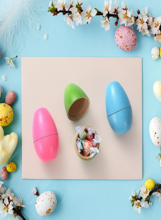 Marsui 12 Pcs Fillable Easter Colorful Wooden Eggs Basket Stuffers Hollow Wooden Easter Fake Eggs Hunt DIY Painting Art Craft Decorations Spring Home Decor - Image 5